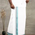 Men 100% Cotton Double Layer White Dhoti with Fancy Border PMF8