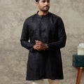 Men Linen Medium Length Kurta Black KAL10