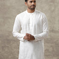 Men Linen Medium Length Kurta Cream KAL21