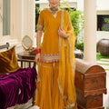 Kavi Yellow Embroidered Velvet Sharara Set