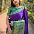 Aura Soft Silk Indigo Colour Saree With Self Weaving Broced Blouse