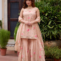 Palash Tan Handpainted Chanderi Sharara Set