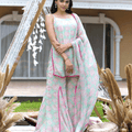 Kinaaz Sea Green Printed Georgette Sharara Set