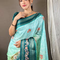 Poppy Blue Kota Satin Border Saree