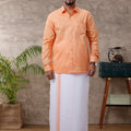Men Matching Border Dhoti & Full Sleeves Shirt Set Orange C2