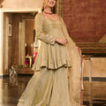 Tilki Olive Green Solid Silk Sharara Set
