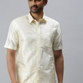 Men Pure Silk Mixed Cream Half Sleeves Shirt