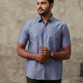 Men Linen Cotton Shirt Grey Blue LF6