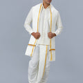 Mens Cream Shirt with Readymade Elastic Panchakacham Angavastram Set 3/4" Prakaspathi