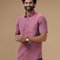 Men Pure Linen Purple Shirt L75