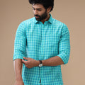 Men Pure Linen Checked Shirt Green LS62