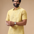 Mens Pure Linen Shirt Yellow L91