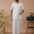 Men Tissue Dhoti & Half Sleeves Shirt Set Steel Grey