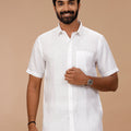 Men Pure Linen White Shirt with Self Design 1546JF