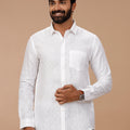 Men Pure Linen White Shirt with Self Design 1532JF