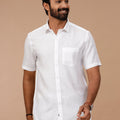 Men Pure Linen White Shirt with Self Design 1542JF