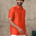 Men Silk Feel Dark Orange Half Sleeves Shirt SFC07