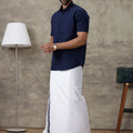 Men Blue Zodiac Shirt With Matching Border Dhoti Set Trendy