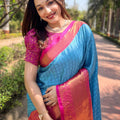 Royal Blue Colour Kanjivaram Aura Soft Silk Saree With Broced Zari Blouse