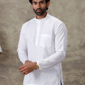 Men Linen Cotton Short Length Plain Pocket Kurta White MW1
