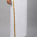 Men 100% Cotton Single Layer White Dhoti with 3/4" Gold Jari Border Aruthra