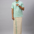 Men Cotton Rich Mint Green Shirt and Tissue Dhoti Set C83