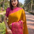 Aura Soft Silk Mustard Colour Saree With Self Weaving Broced Blouse