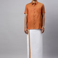 Men Brown Matching Border Dhoti & Half Sleeves Shirt Set CV3