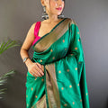 Jade Green Copper Elegance Soft Silk Saree