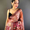 Rust Brown Tissue Chanderi Digital Check Saree