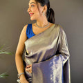 Silver Elegance Kanjivaram Saree