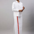 Mens White Shirt with Single Layer Dhoti Dark Orange Combo WS08