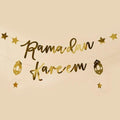 Haoser Gold Ramadan Kareem Banner, Eid Mubarak Hanging Bunting, Star and Lantern Design, Festival Decoration Itmas, Eid Mubarak Decorations