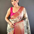 Black Kalamkari Gold Zari Tissue Saree