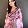 Blush Pink Warli Print Tissue Chanderi Saree