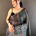 Grey Tissue Chanderi Geometric Floral Saree