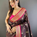 Traditional Brown Colour Yevla Paithani Minakari Work Silk Saree