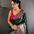 Green Soft Chanderi Pochampally Ikkat Saree