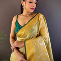 Minakari Floral Saree With Green Tassels
