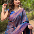 Navy Kanjivaram Tissue Saree With Gold Zari Weaving