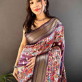Wine Mughal Kalamkari Print Pashmina Saree