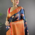 Navy Satin Pichwai Print Saree