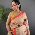 Cream Handloom Ghicha polka Dot Saree