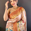 Elegant Soft Silk Rust Pichwai Prints Saree