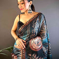 Blue Chanderi Bandhej Digital Print Saree
