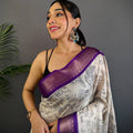 Purple Dola Silk Pen Kalamkari Print Saree