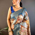 Blue Banarasi Ombre Floral Print Saree