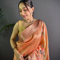 Peach Soft Organza Silk Floral Saree