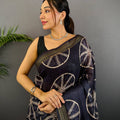 Black Linen Ajarak Print Saree