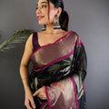 Black Soft Chanderi Pochampally Ikkat Saree